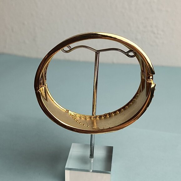 Retro Dripping Oil Oval Hinged Cuff Bangle Clamper Bracelet Two Tone Gol… - Picture 4 of 9